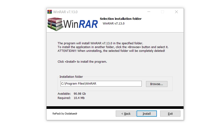 Ấn Install để cài đặt WinRAR
