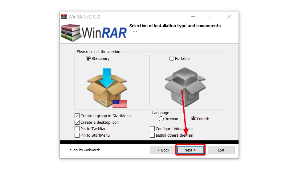 Ấn next tiếp tục để cài WinRAR