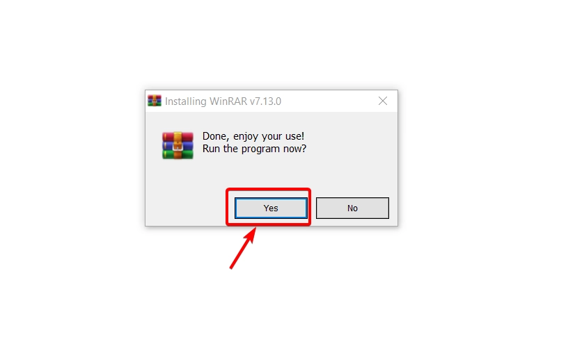 Ấn Yes để đóng cửa sổ cài đặt WinRAR