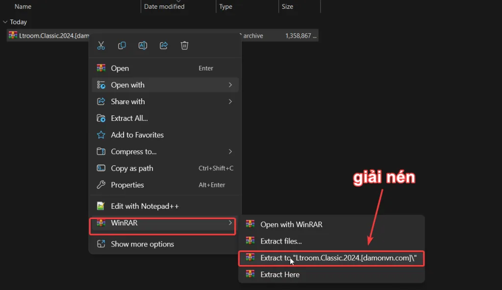 Giải nén file thư mục Adobe Lightroom 2024