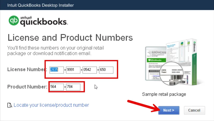 Nhập key đã tạo vào Intuit QuickBooks