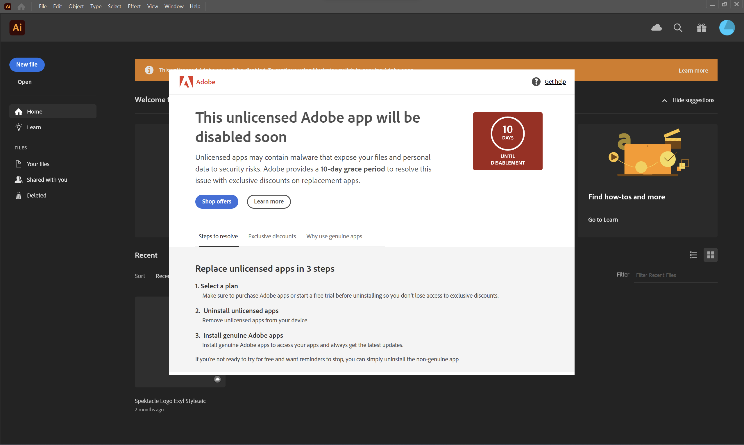 This unlicensed Adobe app will be disabled soon