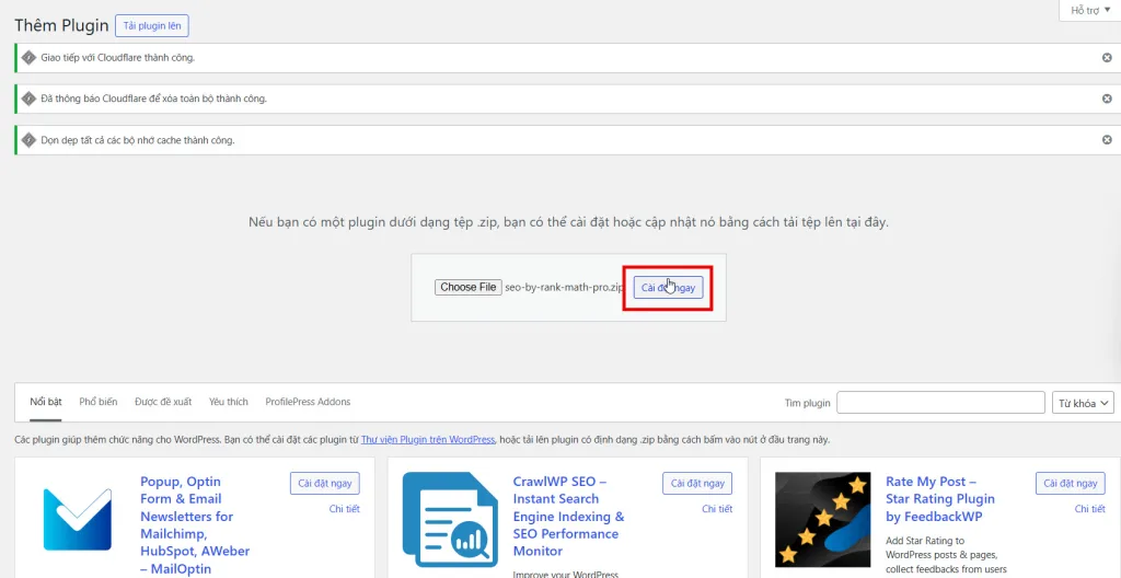 Ấn cài đặt ngay để cài plugin Rank Math