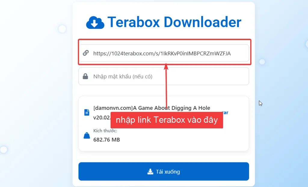 TeraBox Downloader - Get link TeraBox Miễn Phí Online Dán link vào khung nhập link Terabox