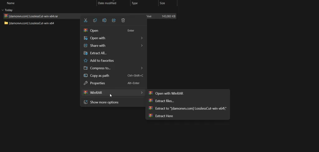 Giải nén LosslessCut