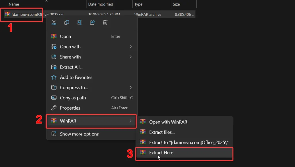 Giải nén file cài đặt Office 2025
