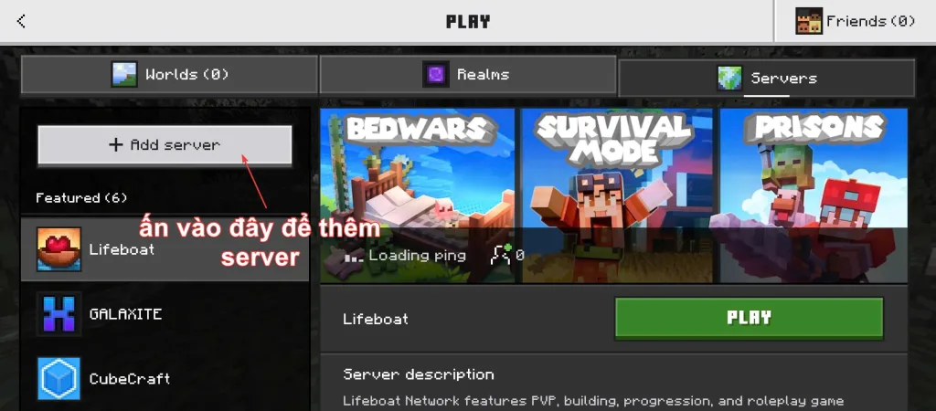 Top Các Server Minecraft Online Hay Nhất (VN & Quốc Tế) 2026 Ấn vào nút Add Server