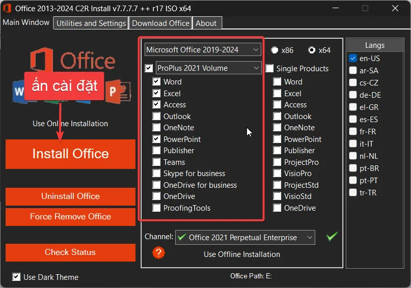 Bắt đầu cài đặt Office 2025