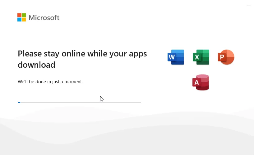 Màn hình quá trình cài đặt Office 2025