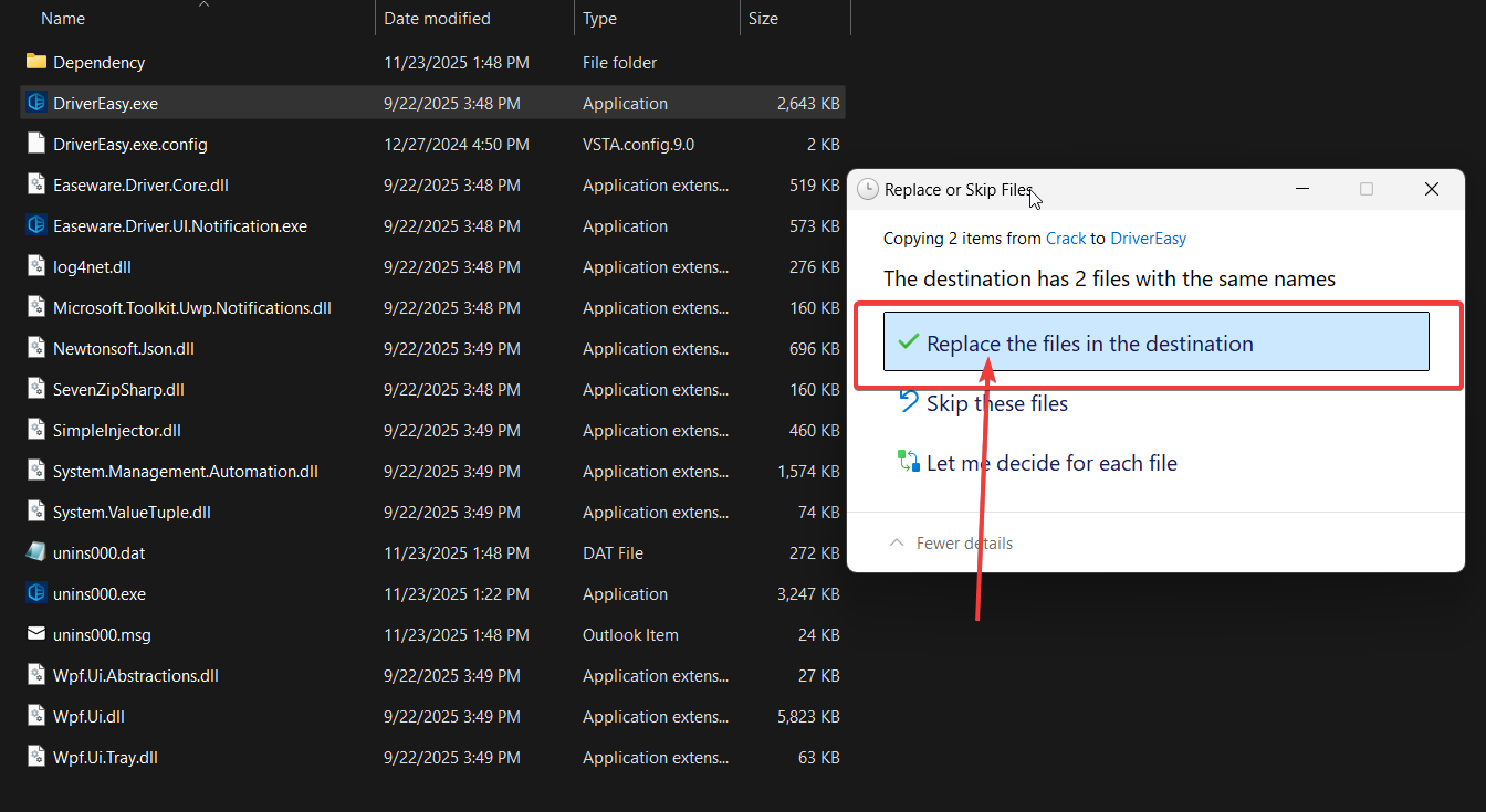 Dán file active vào thư mục DriverEasy