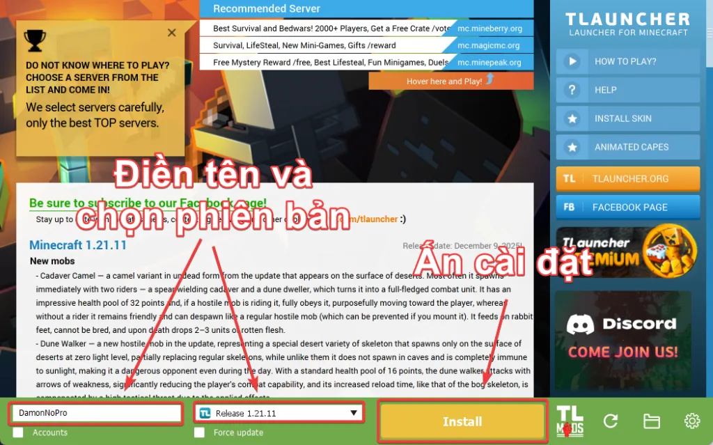 Cài đặt Minecraft qua TLaucher