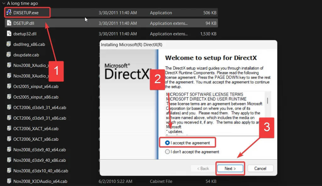 chạy DXSETUP cài DirectX