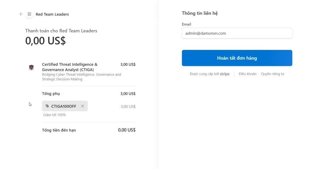 Điền mail nhận đơn hàng
