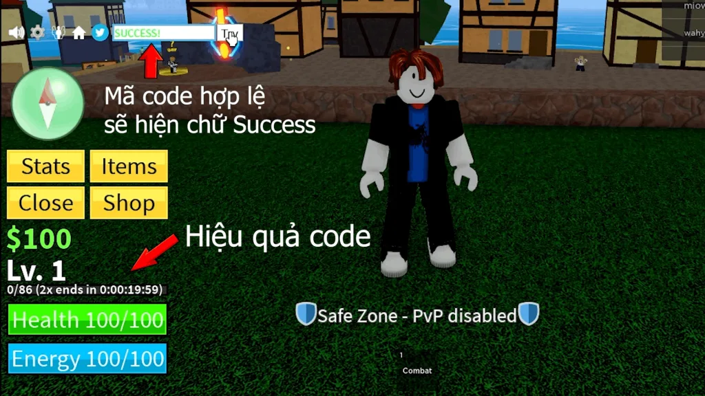 Nhập code Blox Fruit thành công