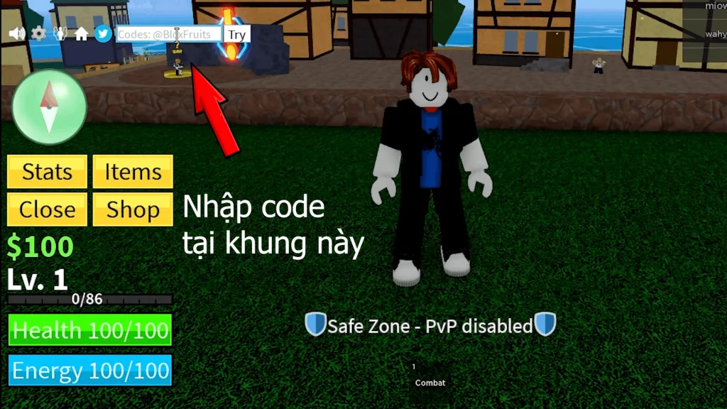 Nhập code Blox Fruit vào khung