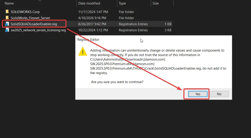Chạy registry sw2025_network_serials_licensing.reg