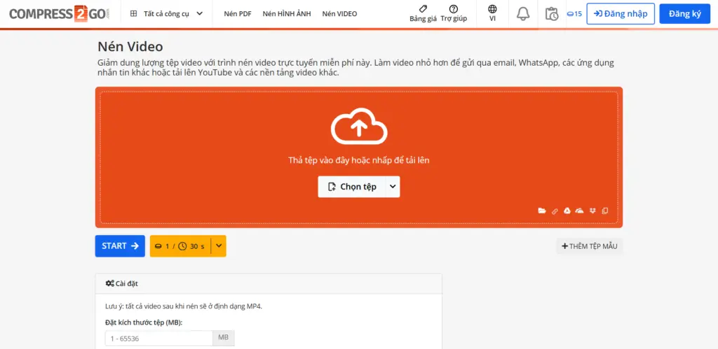 TOP 7 trang web nén video online miễn phí giữ nguyên chất lượng Nén video nhanh Compress2Go