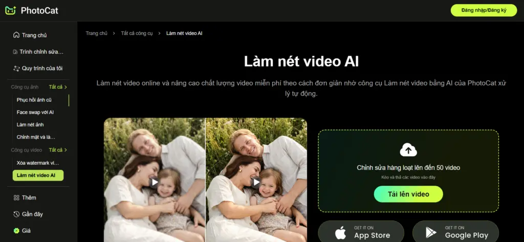 Photocat làm nét video AI
