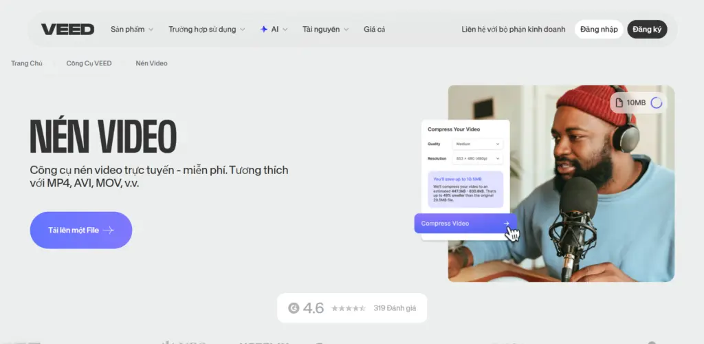 TOP 7 trang web nén video online miễn phí giữ nguyên chất lượng Veed.io