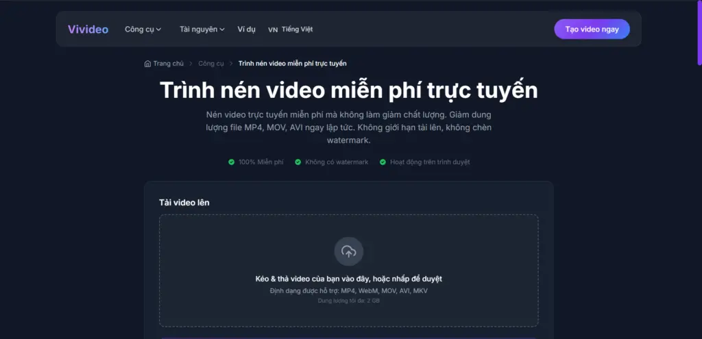 TOP 7 trang web nén video online miễn phí giữ nguyên chất lượng Vivideo