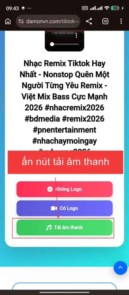 Ấn nút tải âm thanh từ công cụ