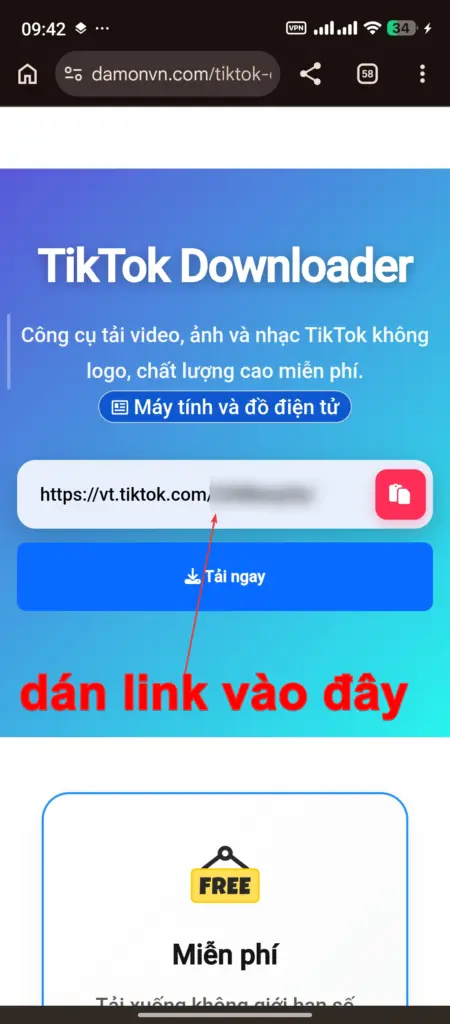 Dán link vừa sao chép vào công cụ tải nhạc