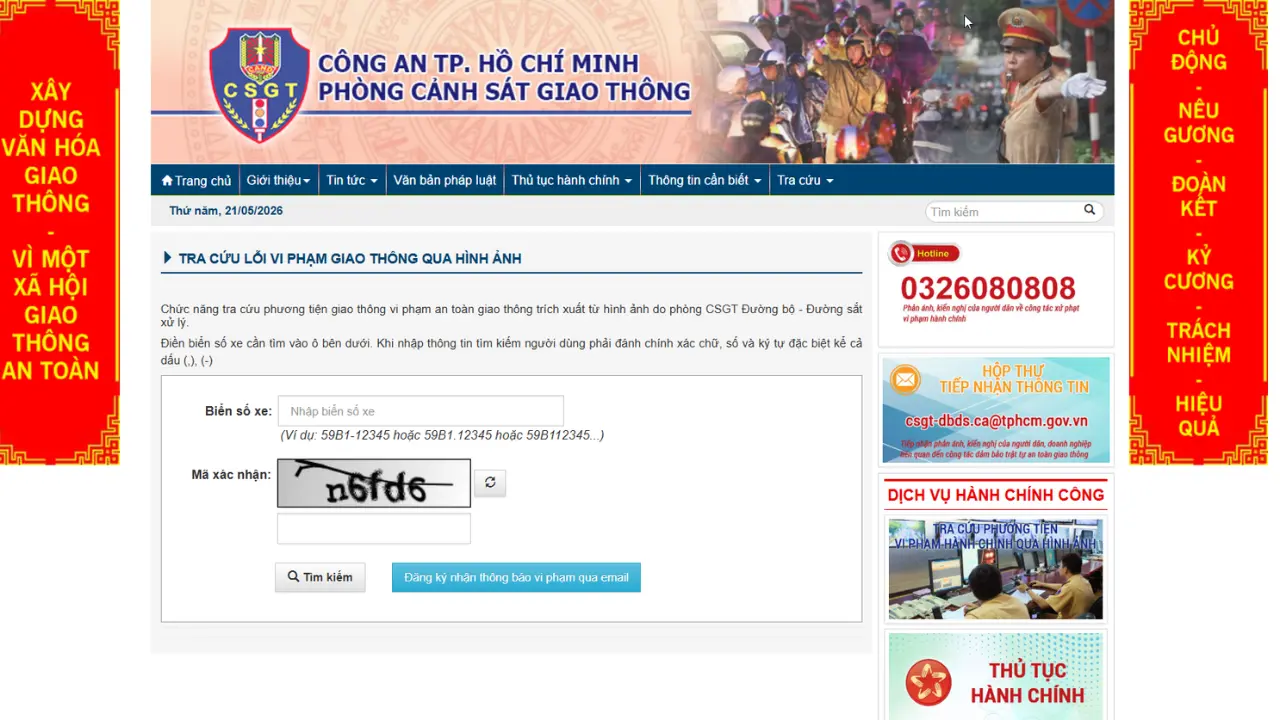 Hệ thống tra cứu vi phạm giao thông các tỉnh