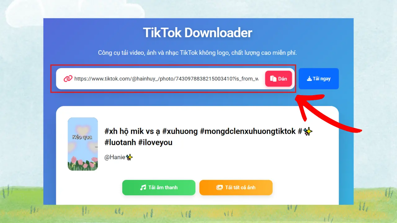Nhập link slide TikTok cần tải
