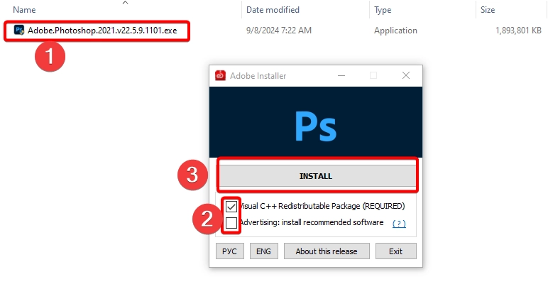 Chạy setup Adobe Photoshop và bỏ tick ô thứ 2