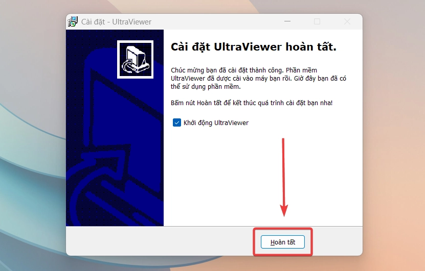 Ấn nút hoàn tất cài đặt UltraViewer