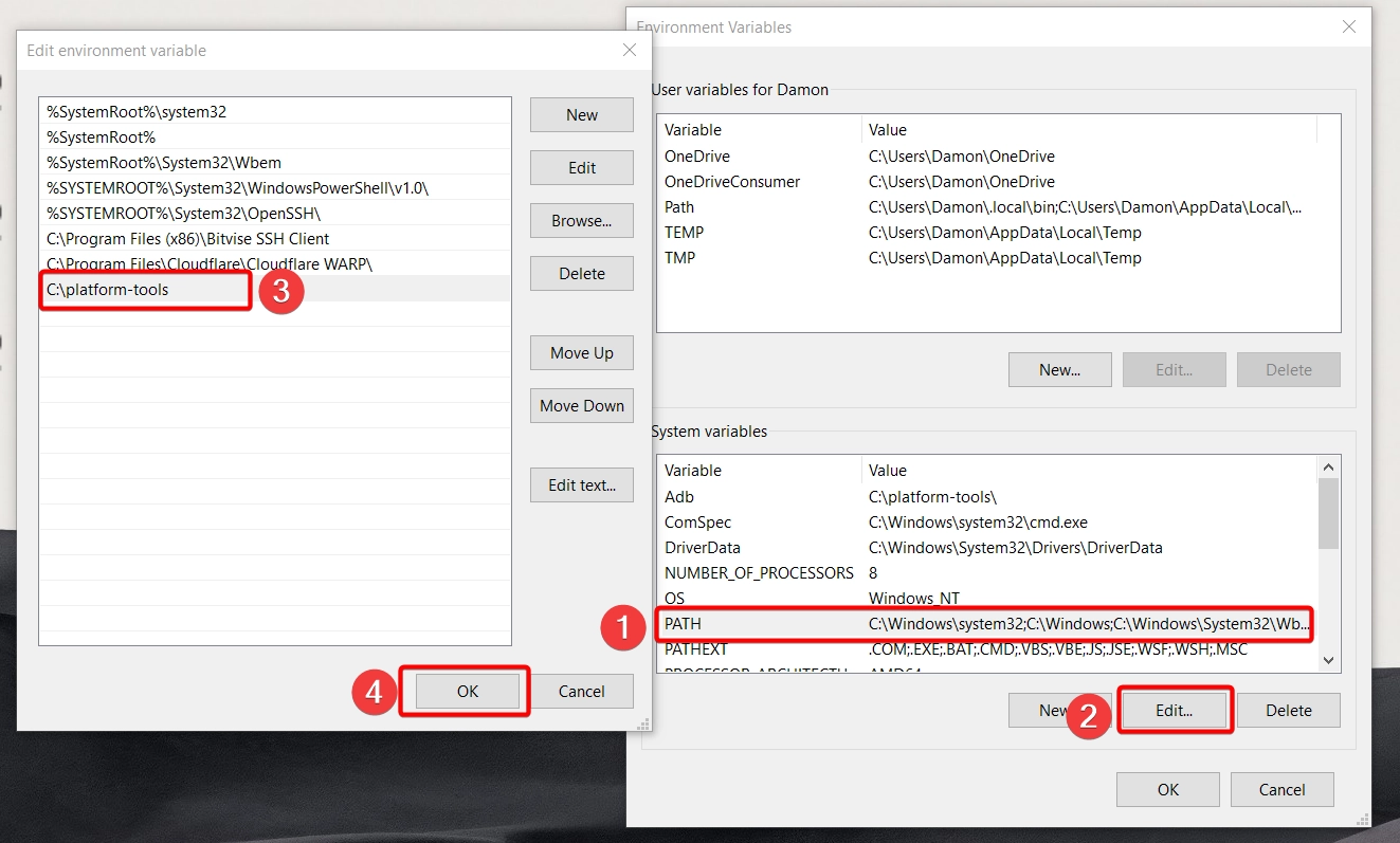 Cách cài đặt ADB và Fastboot trên Windows 11/10 chi tiết Thêm Patch system variale