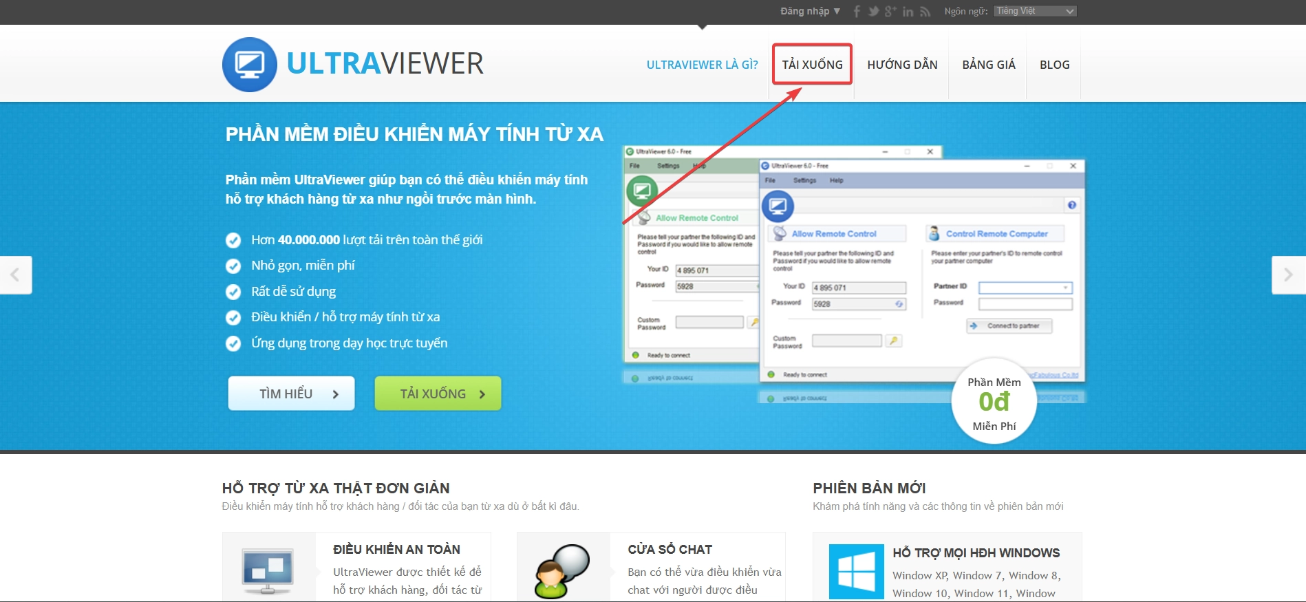 Truy cập website UltraViewer