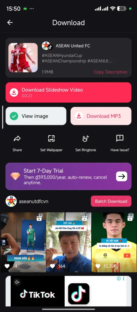 Ấn nút để tải ảnh TikTok về thiết bị