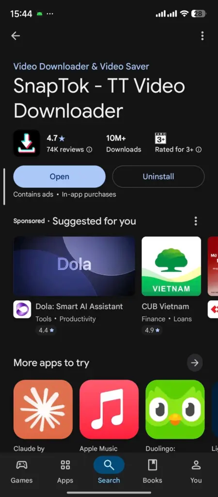 Cài đặt ứng dụng SnapTok
