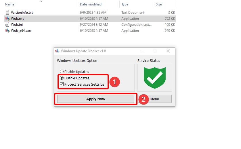 Công cụ tắt cập nhật Windows WUB - Windows Update Blocker 1.8 Chọn tùy chọn tắt cập nhật Windows