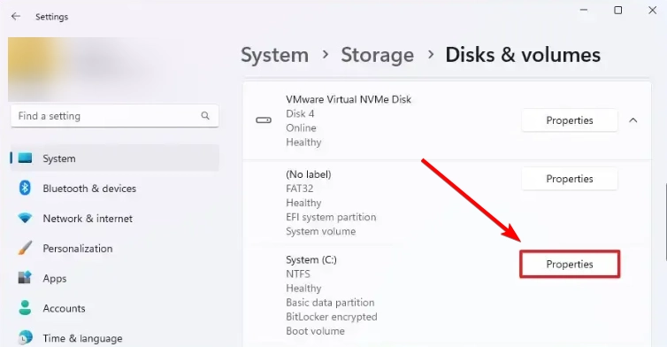 Cách sao lưu khóa khôi phục BitLocker trên Windows 11 Ấn vào ổ Properties ổ C