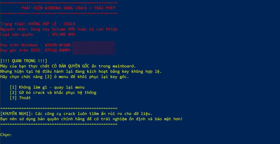 Màn hình kết quả kiểm tra bản quyền Windows