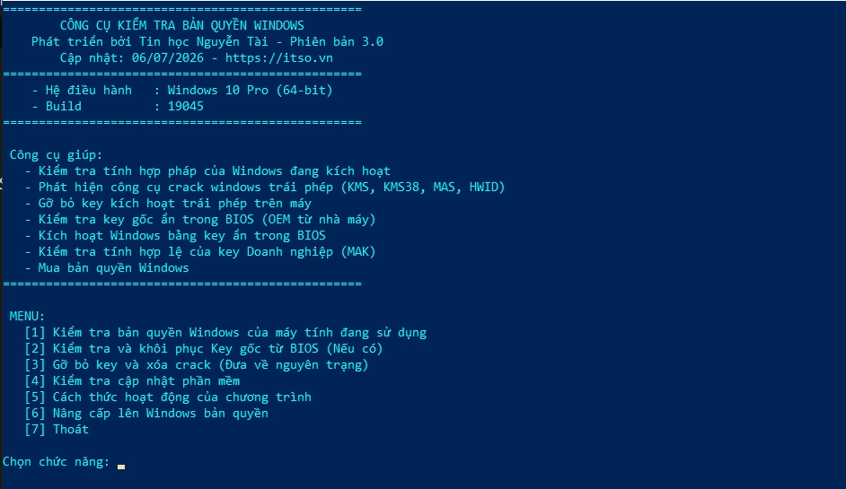 Chọn tuỳ chọn kiểm tra bản quyền Windows