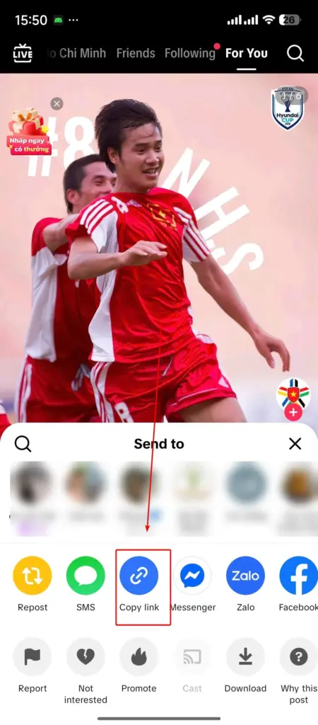 Sao chép link ảnh TikTok cần tải xuống