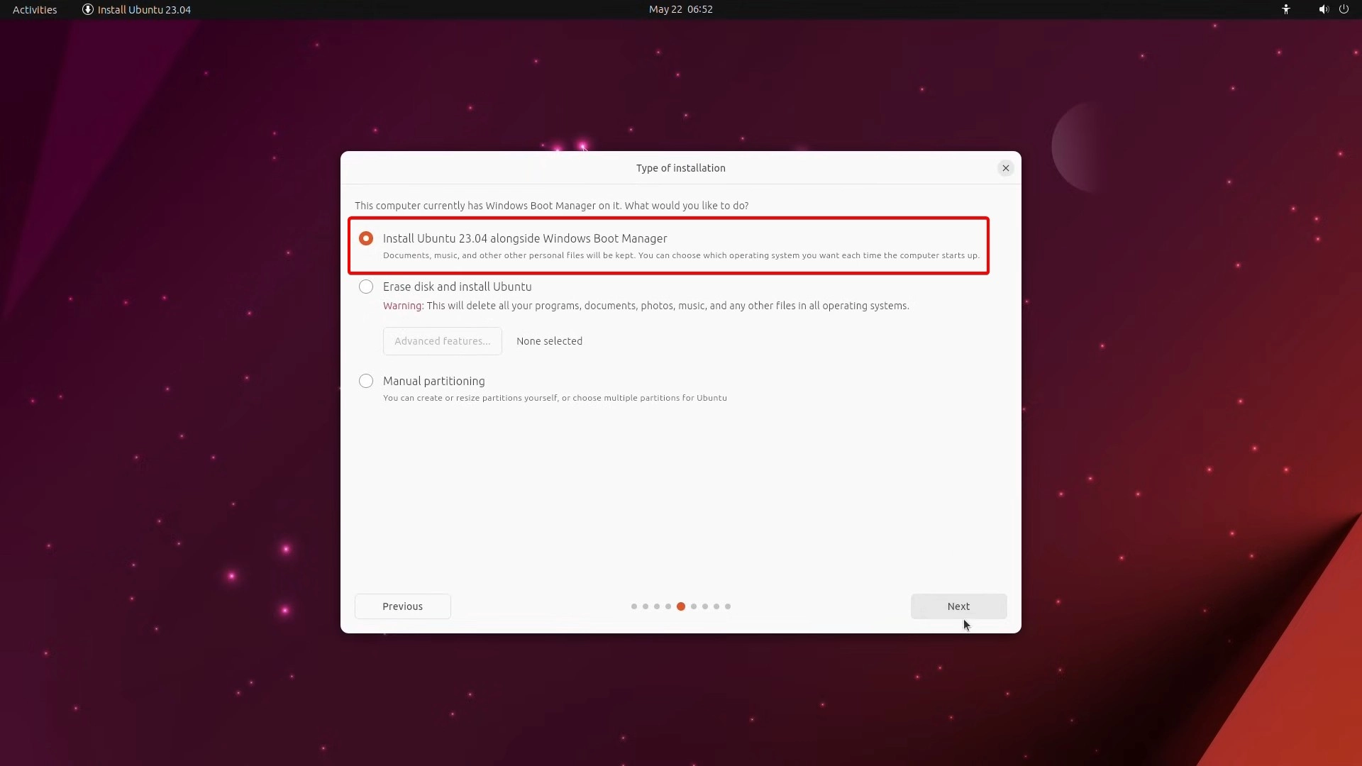 Ấn cài song song với Windows