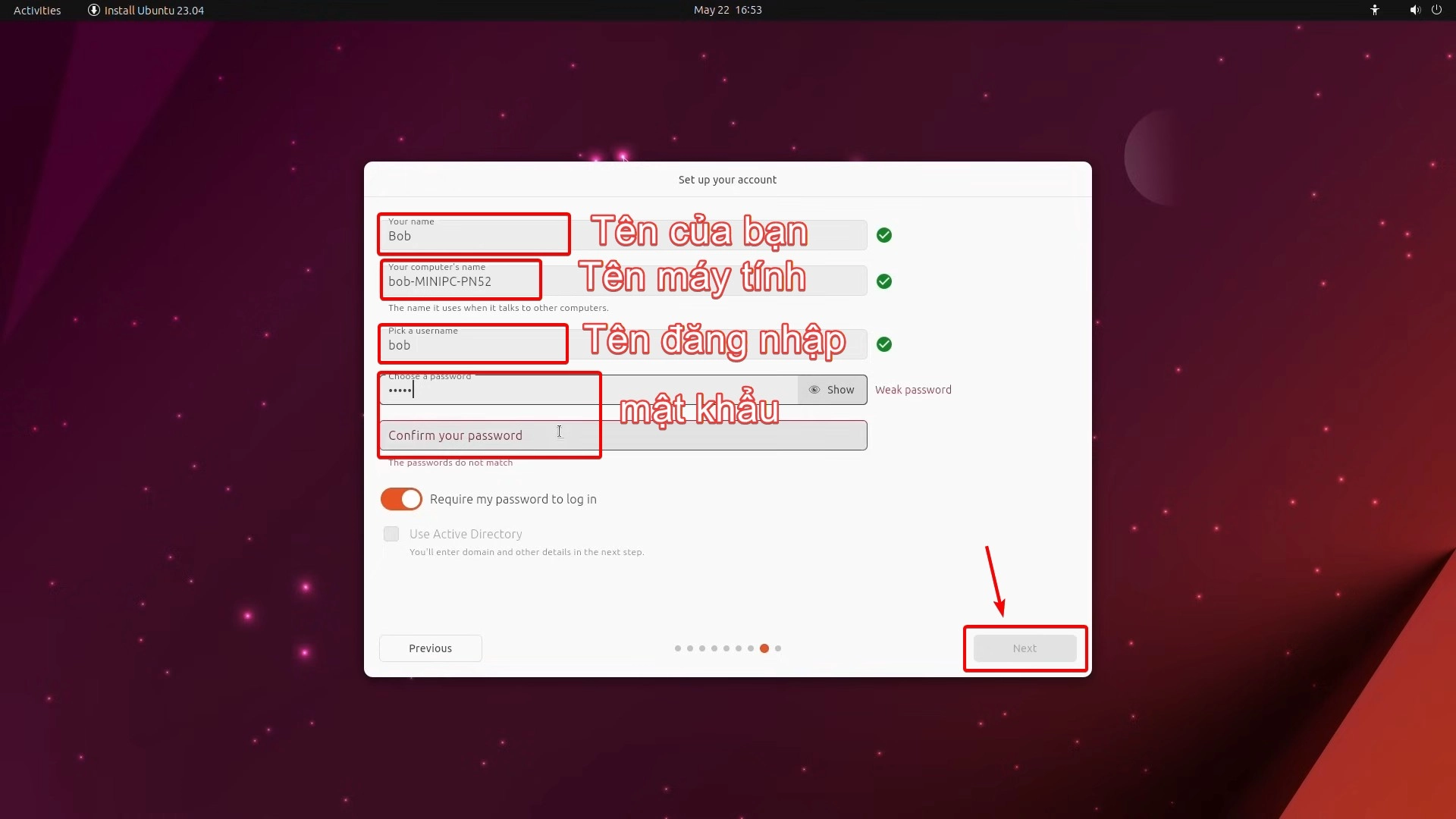 Cài đặt tài khoản Ubuntu