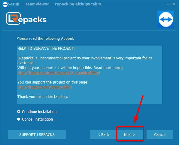 Tải và cài đặt TeamViewer 15.37 full tính năng miễn phí Ấn Continue Install
