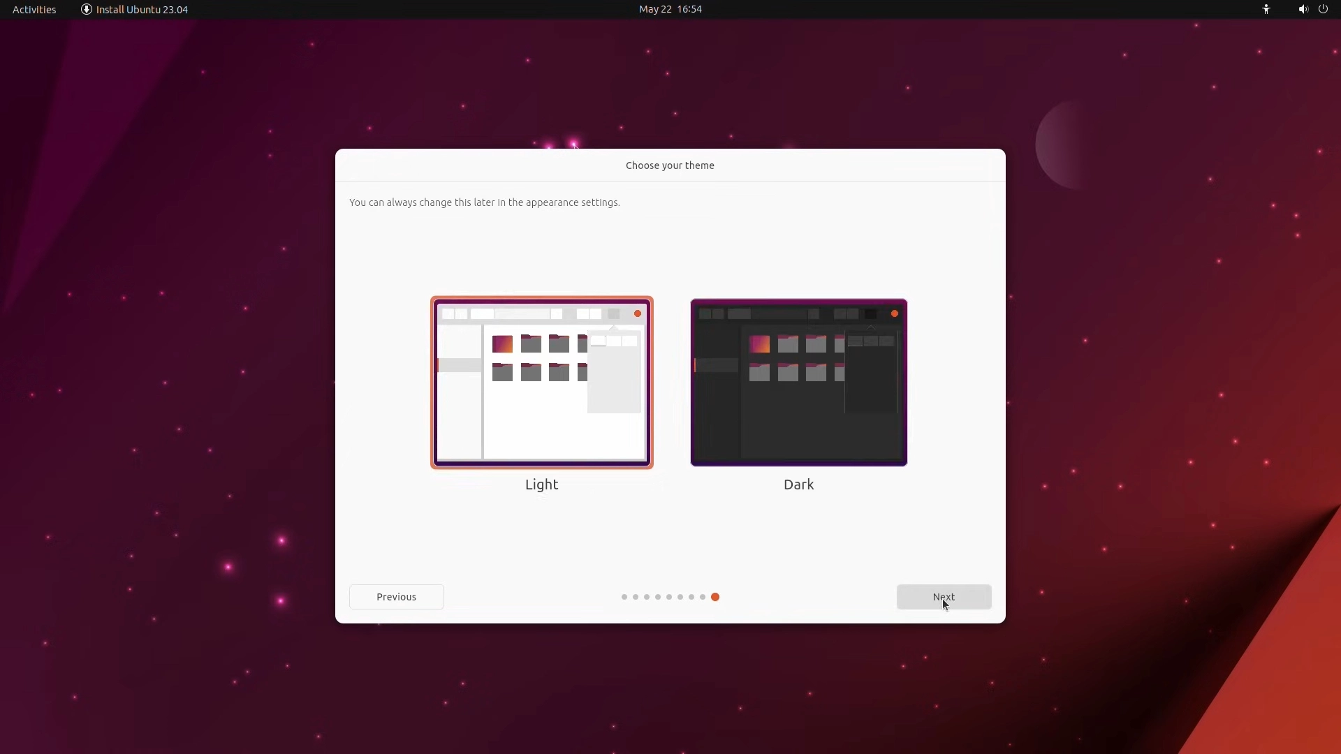 Chọn giao diện sáng tối Ubuntu