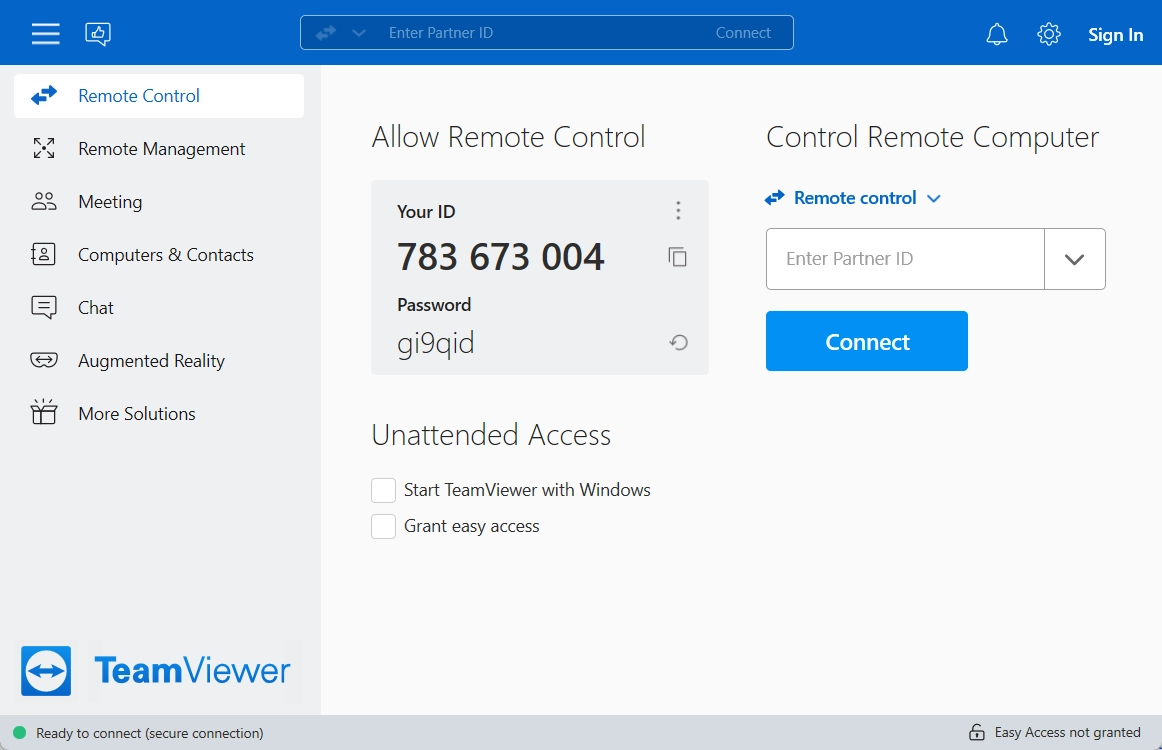 Tải và cài đặt TeamViewer 15.37 full tính năng miễn phí Giao diện TeamViewer khi cài đặt hoàn tất