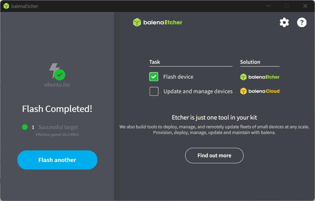 Hoàn thành quá trình tạo USB cài Ubuntu bằng Etcher