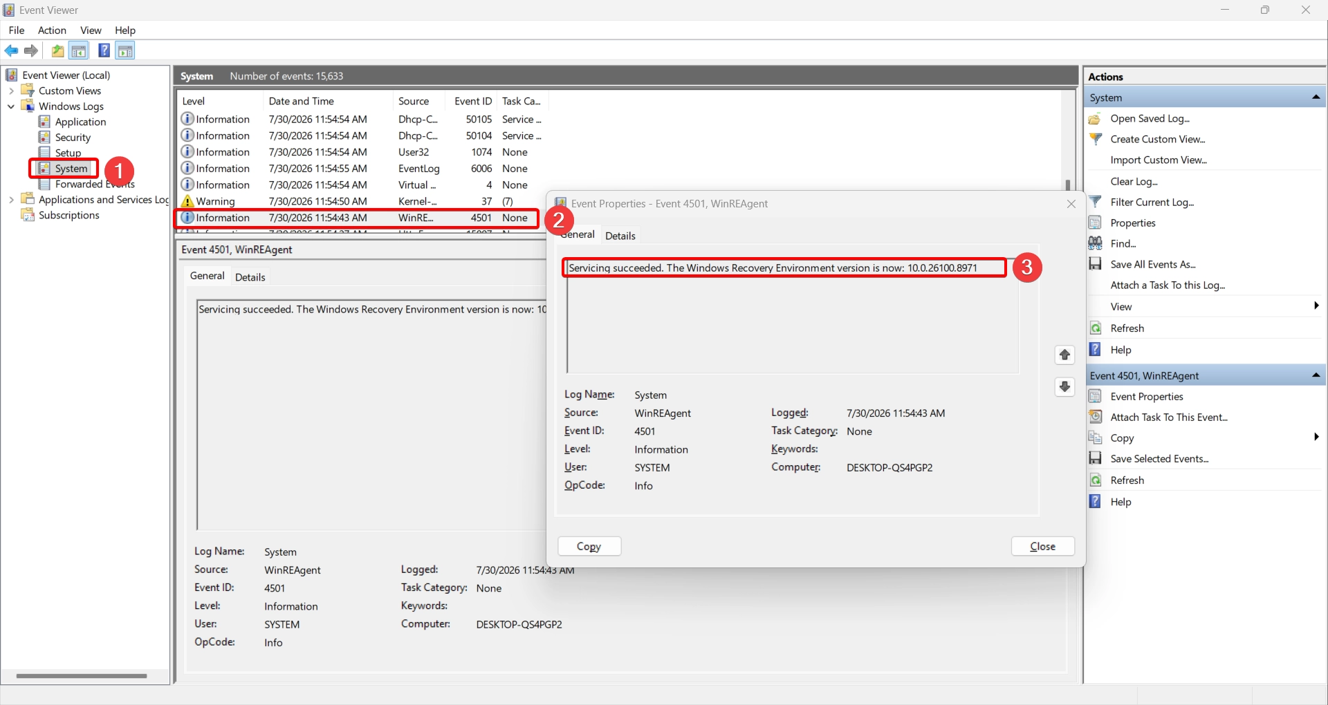 Kiểm tra phiên bản RE qua Event Viewer