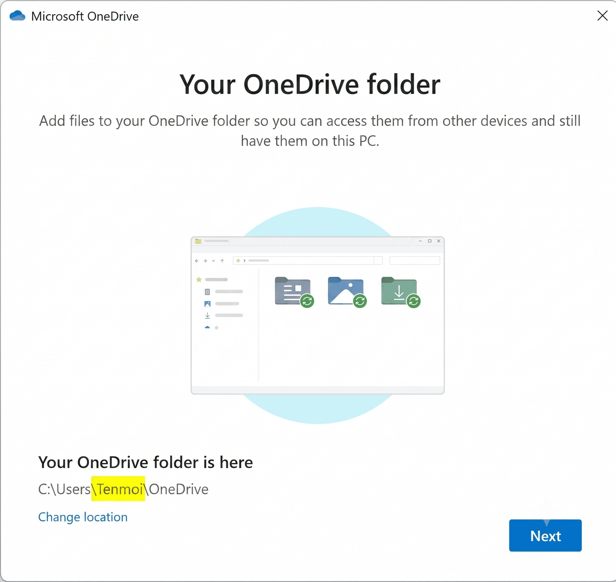 Thay đổi đường dẫn lại trong OneDrive