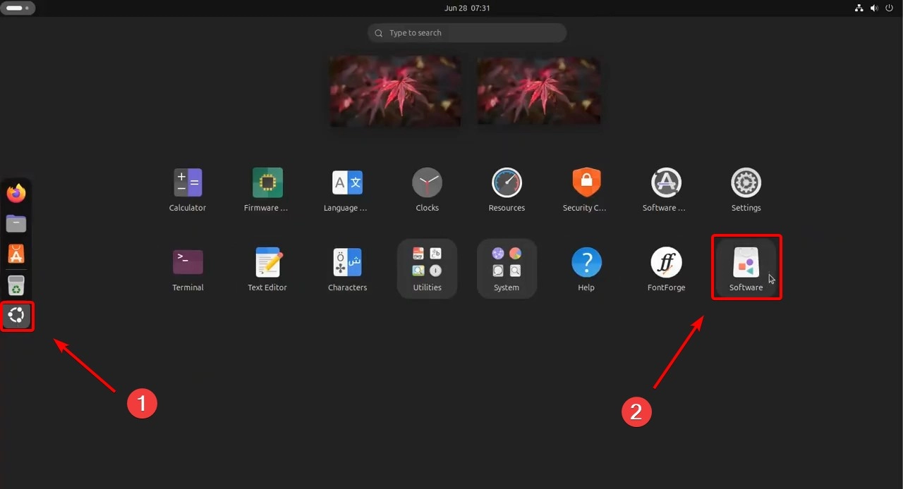 Vào Software trên Ubuntu